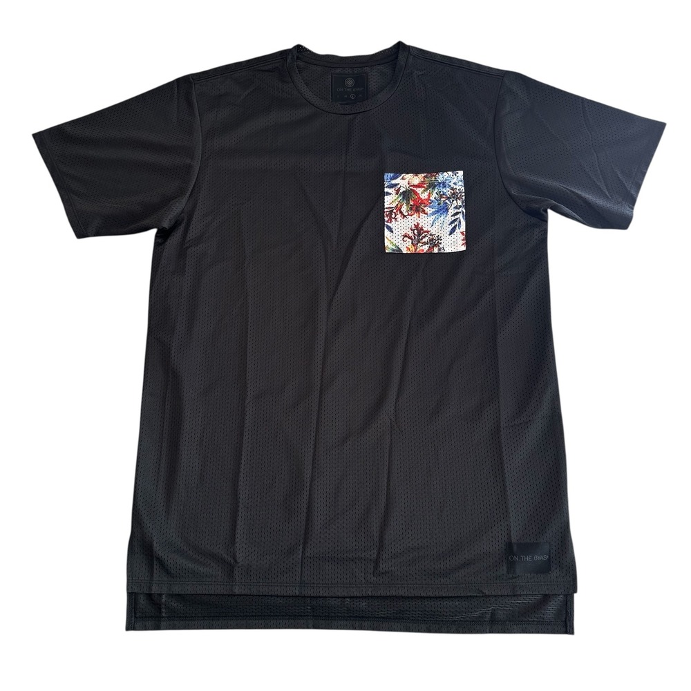 On The Byas Large Black Mesh Floral Pocket Short Sleeve Men's T-Shirt